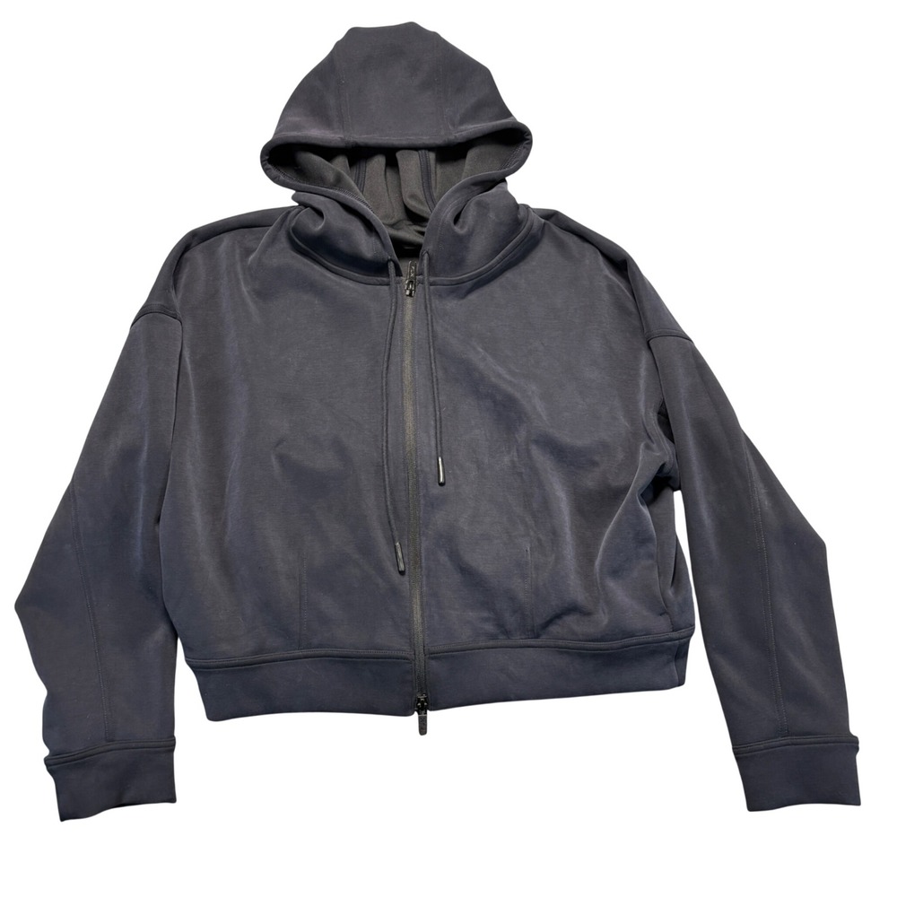 FLX Womens Full Zip Cropped Hoodie Black Activewear Sweatshirt Small